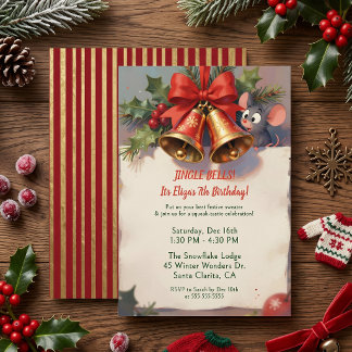 Convite Festive Christmas Mouse Kids Winter Birthday Party