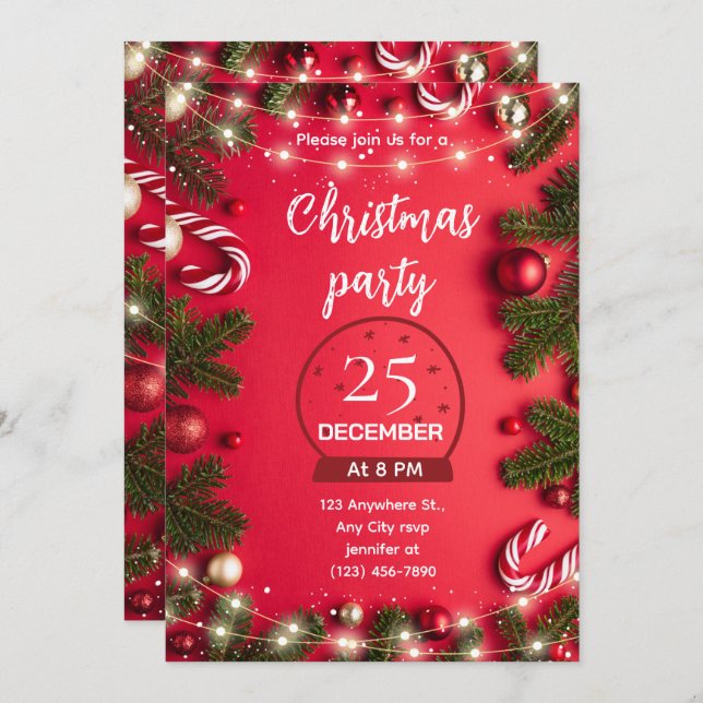 Convite Festive Christmas Party Invitation (Frente/Verso)