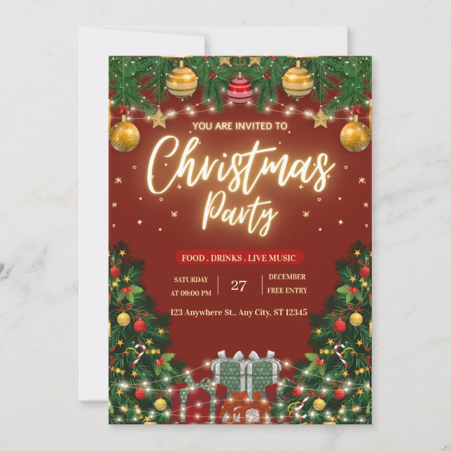 Convite Festive Christmas Party Invitation (Frente)