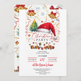 Convite Festive Christmas Party Invitation Red Santa Hat