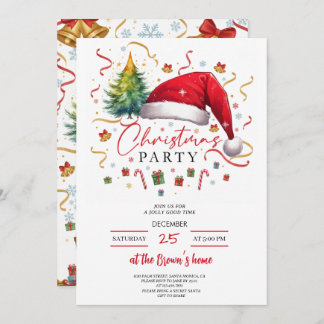 Convite Festive Christmas Party Invitation Red Santa Hat