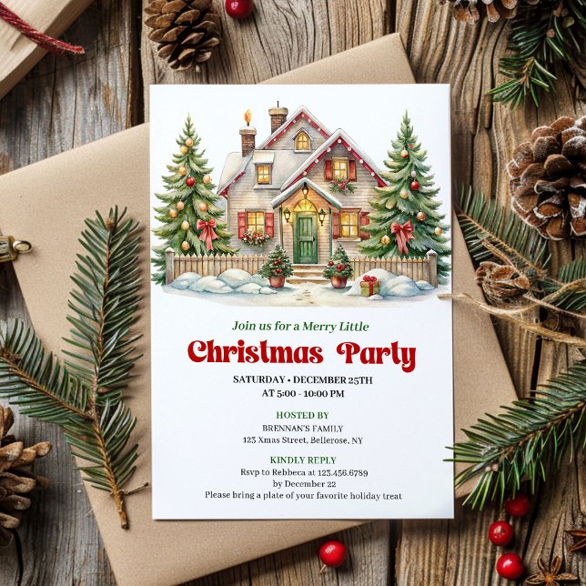 Convite Festive Christmas Scene Red Green Holiday Invite (Festive Christmas Scene Red Green Holiday Invite)