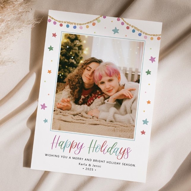 Convite Festive & Colorful Happy Holidays Photo Card (Criador carregado)