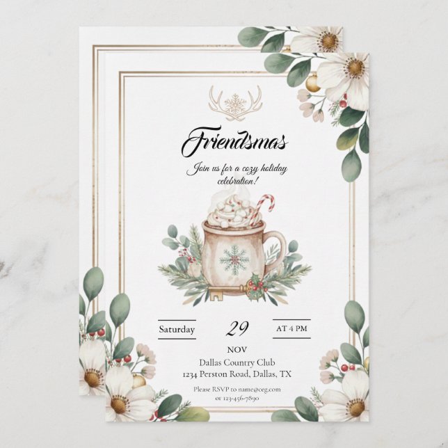 Convite Festive Friendsmas Party Invitation Printable (Frente/Verso)