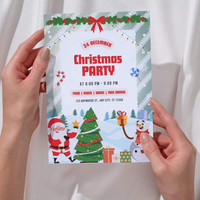 Convite Festive & Fun Santa Christmas Party Invitation  (Criador carregado)