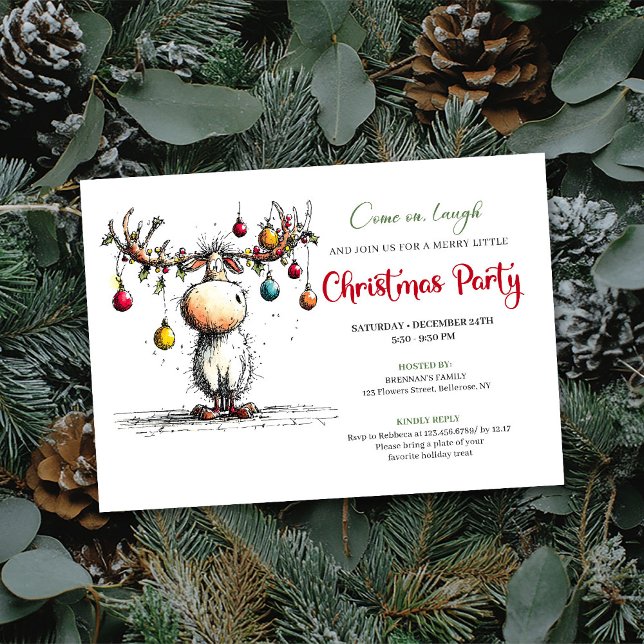 Convite Festive funny reindeer Christmas party invite (Festive funny reindeer Christmas party invite

)