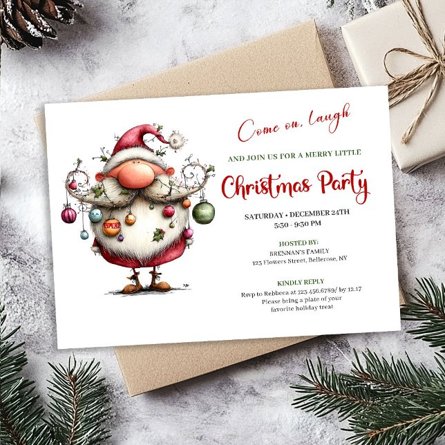 Convite Festive Funny Santa Hand Lettered Party Invitation (Festive Funny Santa Hand Lettered Party Invitation)