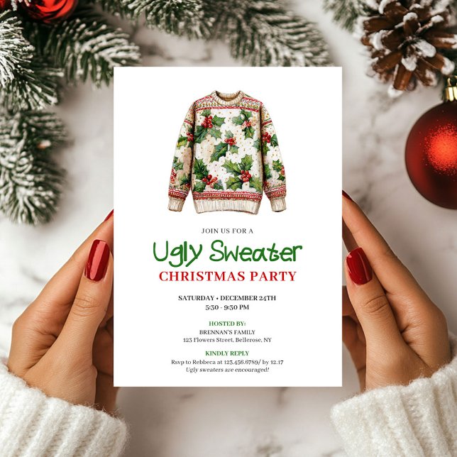 Convite Festive Funny Ugly Sweater Christmas Invite (Festive Funny Ugly Sweater Christmas Invite)