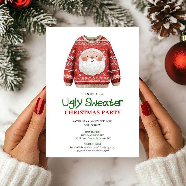 Convite Festive Funny Ugly Sweater Holiday Party Card (Festive Funny Ugly Sweater Holiday Party Card)