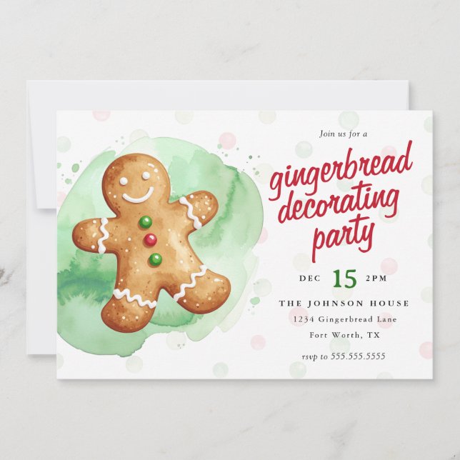 Convite Festive Gingerbread Decorating Christmas Party (Frente)
