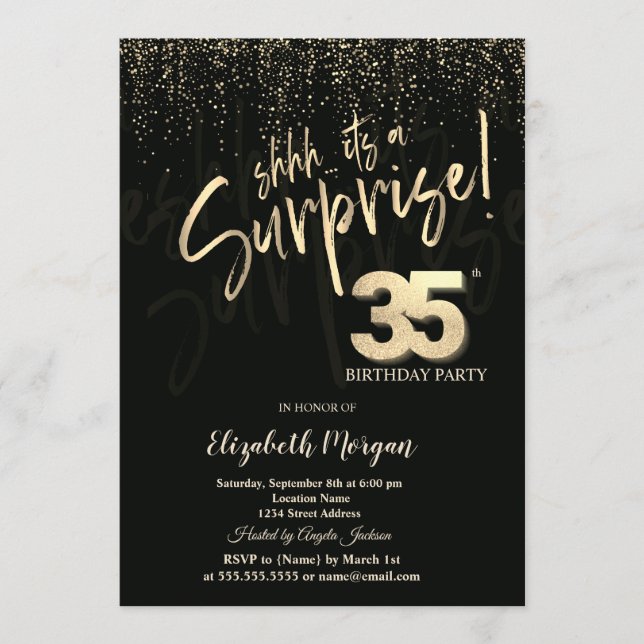 Convite Festive Gold Surprise 35th Birthday Party (Frente)