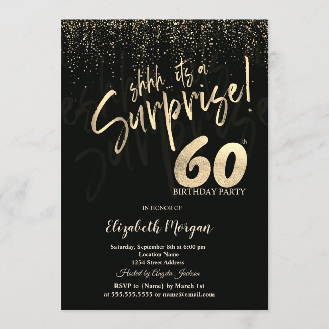 Convite Festive Gold Surprise 60th Birthday Party (Frente)