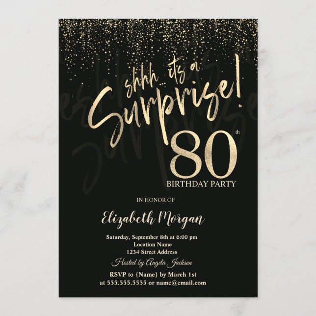 Convite Festive Gold Surprise 80th Birthday Party (Frente)