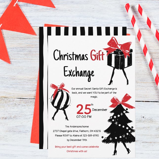 Convite Festive Hand Drawn Christmas Gift Exchange Party (Criador carregado)