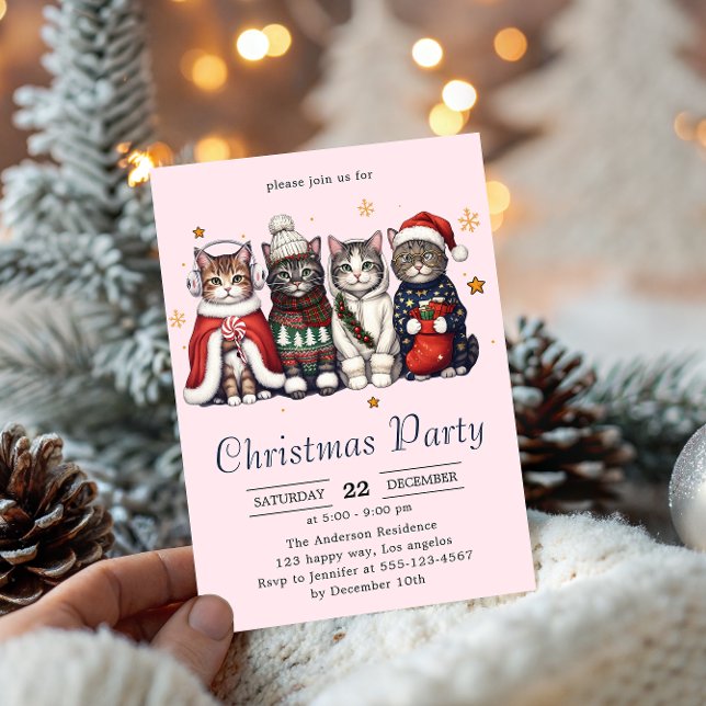 Convite  Festive Holiday Cat | Cute Christmas Cats Party   (Criador carregado)