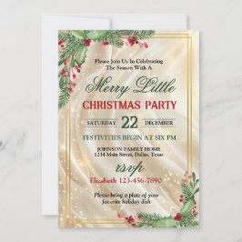 Convite Festive Holly Gold Border Christmas Party