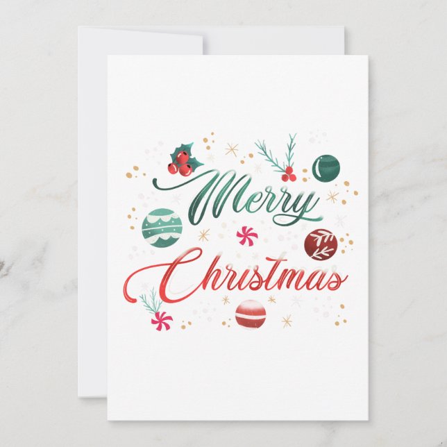 Convite Festive Merry Christmas Typography with Ornaments (Frente)