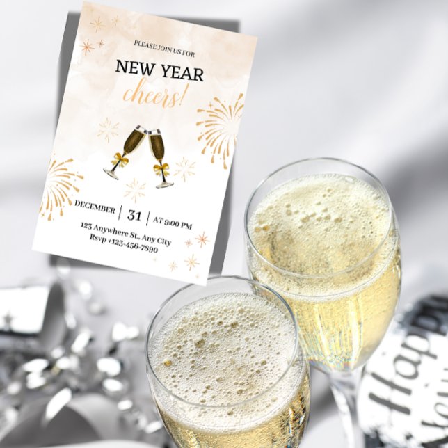 Convite Festive New Year's Eve Party Invitation ("Festive 'Cheers!' NYE Invites. Set the tone for a fun, social party. Customize & send today!")
