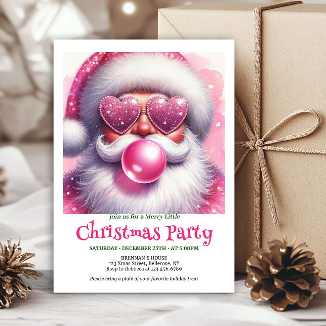 Convite Festive Pink Santa Bubble Gum Funny Christmas  (Festive Pink Santa Bubble Gum Funny Christmas Invitation

)