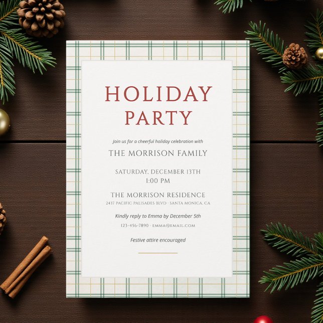 Convite Festive Plaid Holiday Party Invitation (Criador carregado)