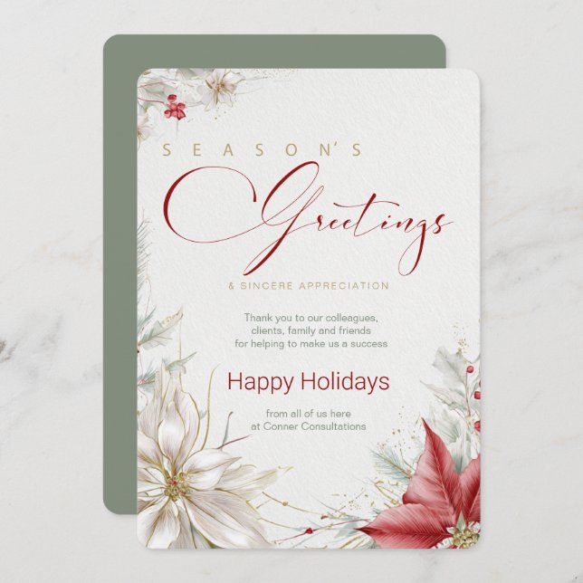 Convite Festive Poinsettias Business Seasons Greetings  (Frente/Verso)