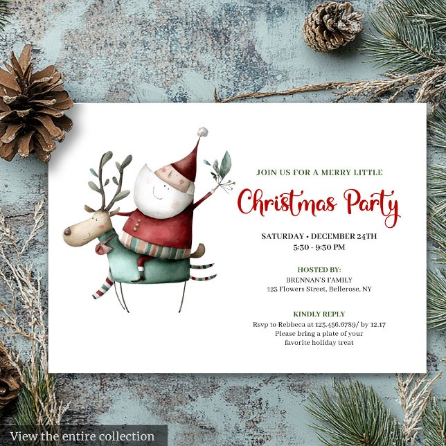 Convite Festive Quirky Santa Watercolor Holiday Invitation (Festive Quirky Santa Watercolor Holiday Invitation)