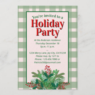 Convite Festive red  & green plaid holiday party