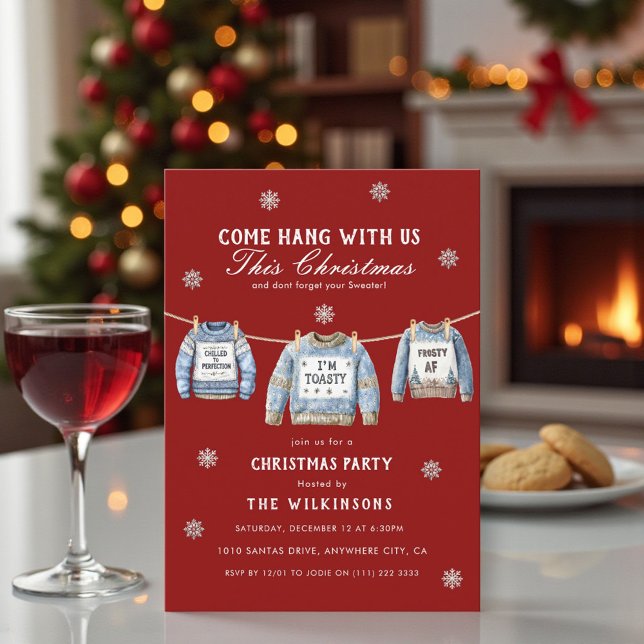 Convite Festive Red xmas Sweater Christmas Party (Criador carregado)