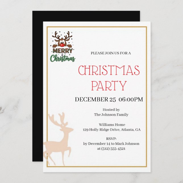 Convite Festive Reindeer Christmas invitation (Frente/Verso)