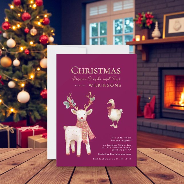 Convite Festive  reindeer goose Watercolor  Holiday Party (Criador carregado)