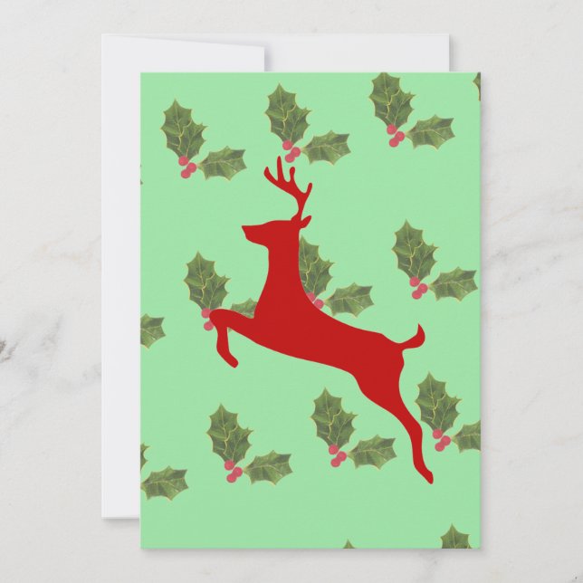 Convite Festive Reindeer & Holly Holiday Dinner Invitation (Frente)