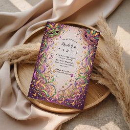 Convite Festive Ribbon Mask Mardi Gras Masquerade