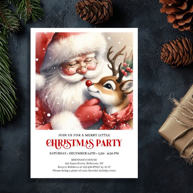 Convite Festive Santa and Rudolph Christmas Eve Night Part (Festive Santa and Rudolph Christmas Eve Night Party Invitation

)
