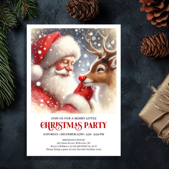 Convite Festive Santa and Rudolph Holiday Family Gathering (Festive Santa and Rudolph Holiday Family Gathering Invitation

)