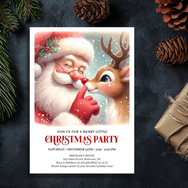 Convite Festive Santa and Rudolph Holiday Party Invite (Festive Santa and Rudolph Holiday Party Invite)