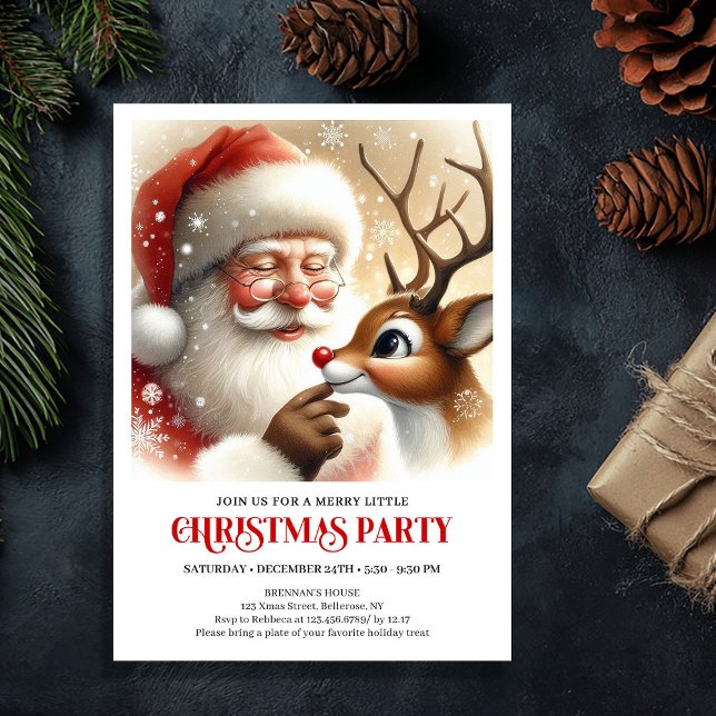 Convite Festive Santa Claus Rudolph Holiday Family Party  (Festive Santa Claus Rudolph Holiday Family Party Invitation

)