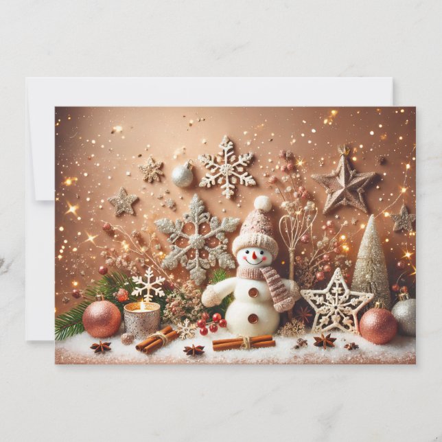 Convite Festive Snowman with Glittery Christmas Stars (Frente)