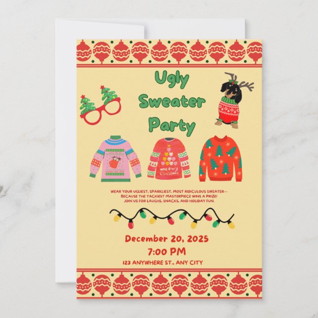 Convite Festive Ugly Sweater Party Invitation  (Frente)