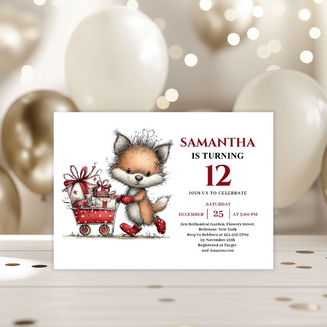 Convite Festive whimsical fox animals print kids birthday (Festive whimsical animals print kids birthday invitation

)