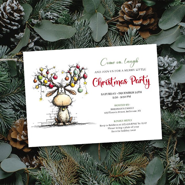 Convite Festive whimsical reindeer Christmas party invite (Festive whimsical reindeer Christmas party invite

)