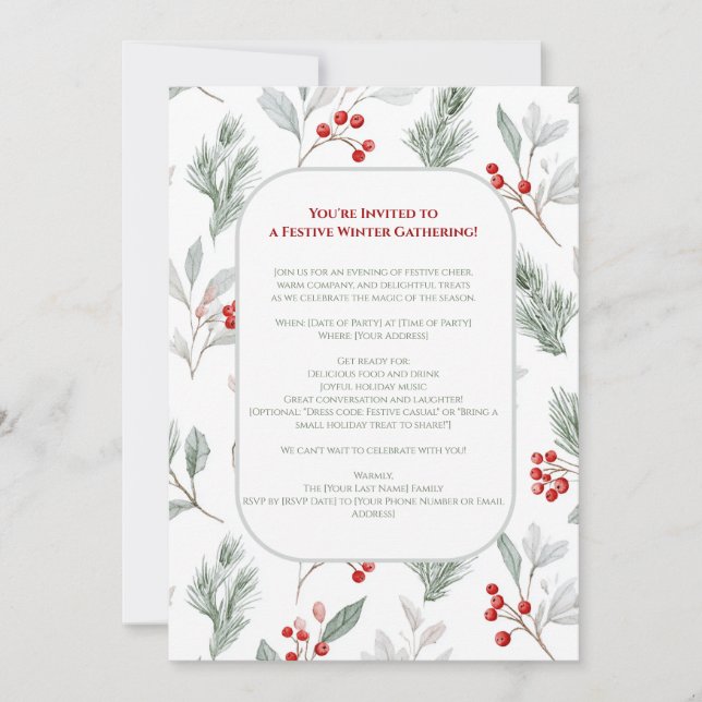Convite Festive Winter Gathering Invite - Elegant Holiday  (Frente)