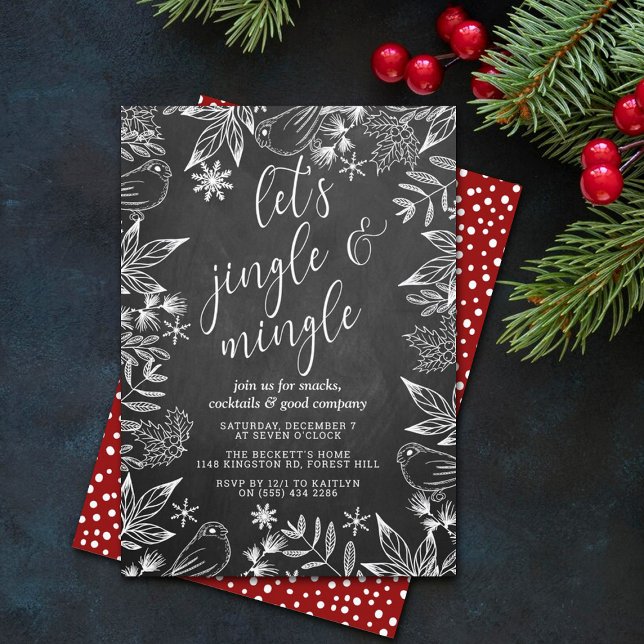 Convite Festivo Chalkboard Jingle e Mingle Holiday Party (Criador carregado)