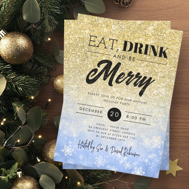 Convite Festivo Coma e Beba Dourado Feriado de Marinho Nat (Festive Eat & Drink Gold Navy Holiday Christmas Invitation)