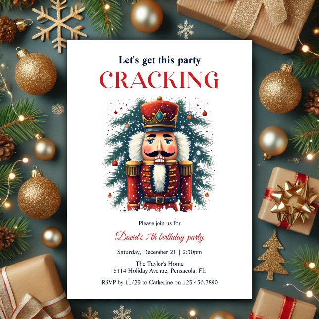Convite Festivo Craqueador de Nozes Festivo - Festa de ani (Festive Christmas Nutcracker Cracking Themed Birthday Party Invitation)