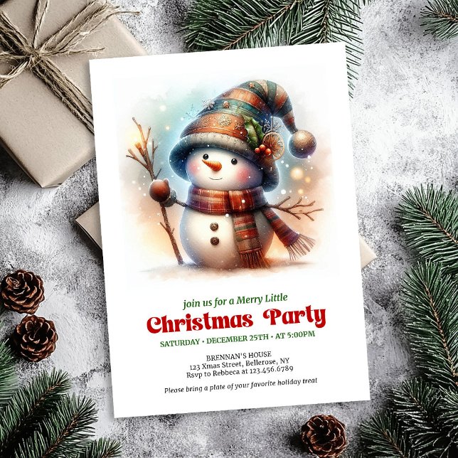 Convite festivo de boneco de neve de desenho anima (Nostalgic cartoon snowman invite festive charm printable

)