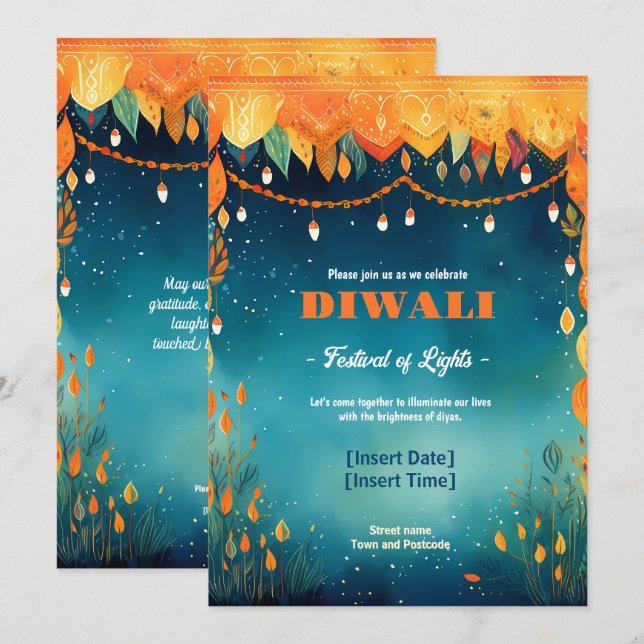 Convite Festivo Diwali Reverie (Frente/Verso)