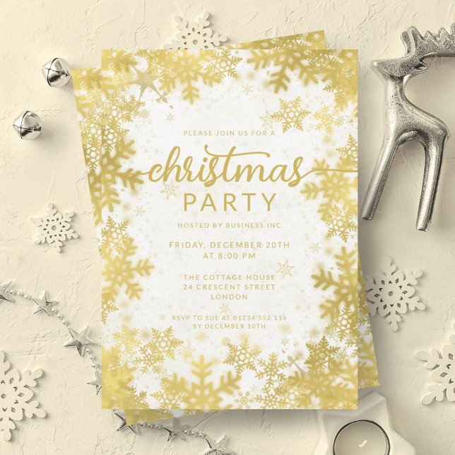 Convite Festivo Dourado Faux Foil Snowflakes Festa de Nata (Festive Gold Faux Foil Snowflakes Christmas Party Invitation)