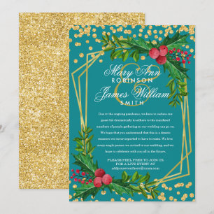 Convite Festivo Dourado Reduz Casamento de Natal Holly Tea