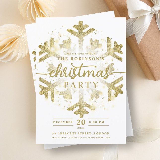 Convite Festivo Dourado Winter Snowflake Festa de Natal (Festive Gold Winter Snowflake Christmas Party Invitation)