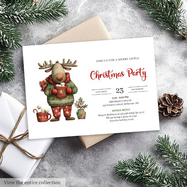 Convite festivo engraçado de rena vermelho e verde (Trendy Funny Reindeer red green festive invite)